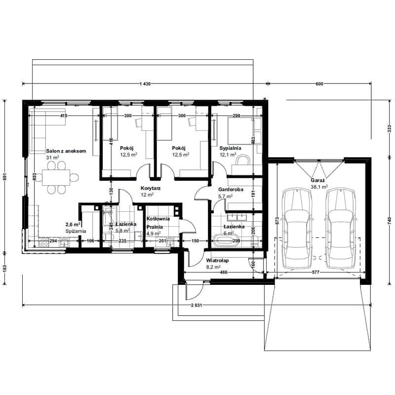 Dom modułowy DH127U z garażem dwustanowiskowym – DomiHaus, zdjęcie 6